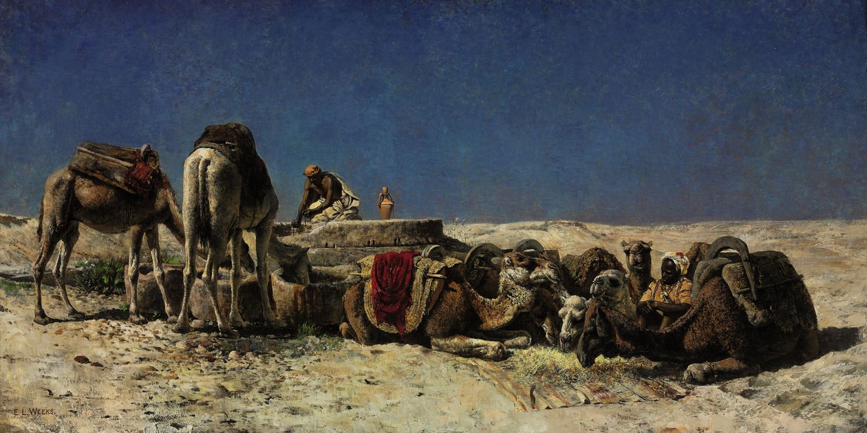 Kamelit säiliön vieressä tekijältä Edwin Lord Weeks