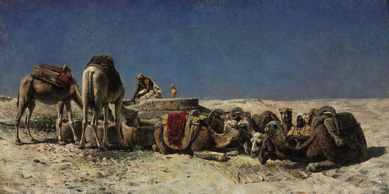 Kamelit säiliön vieressä tekijältä Edwin Lord Weeks