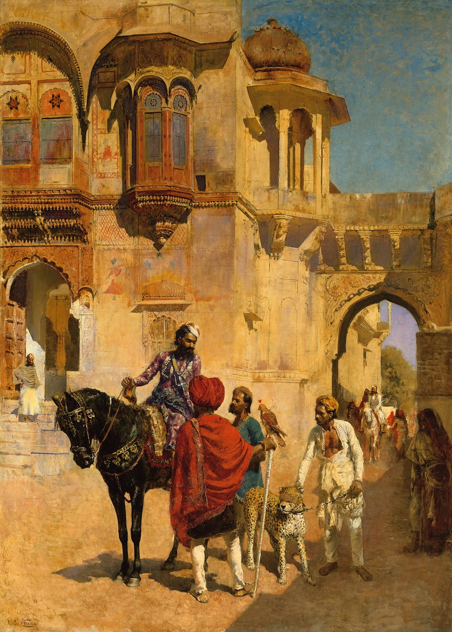 Lähtö metsästykseen Jodhporen palatsin etupihalla, n. 1898-1900 tekijältä Edwin Lord Weeks