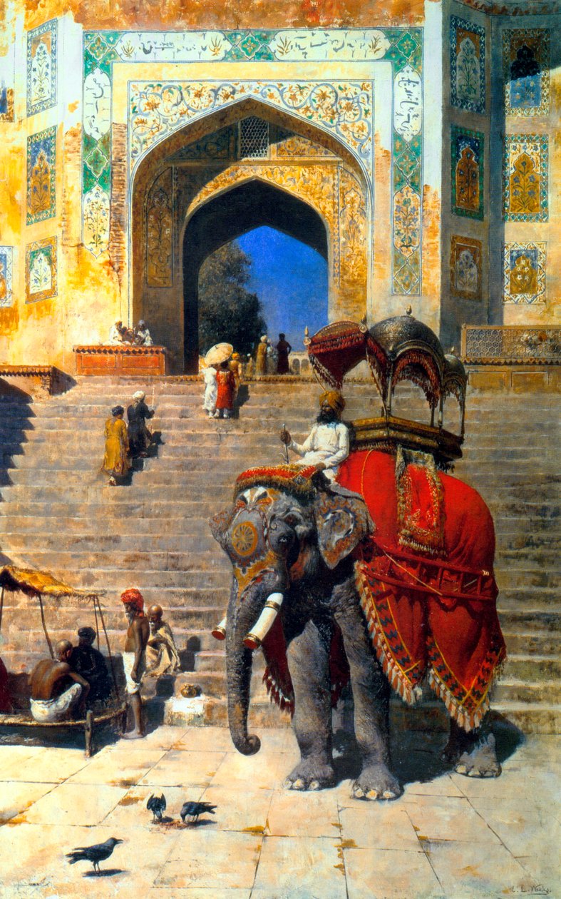 Kuninkaallinen elefantti Jami Masjidin portissa, Mathura, 1800-luvun tai 1900-luvun alku. tekijältä Edwin Lord Weeks