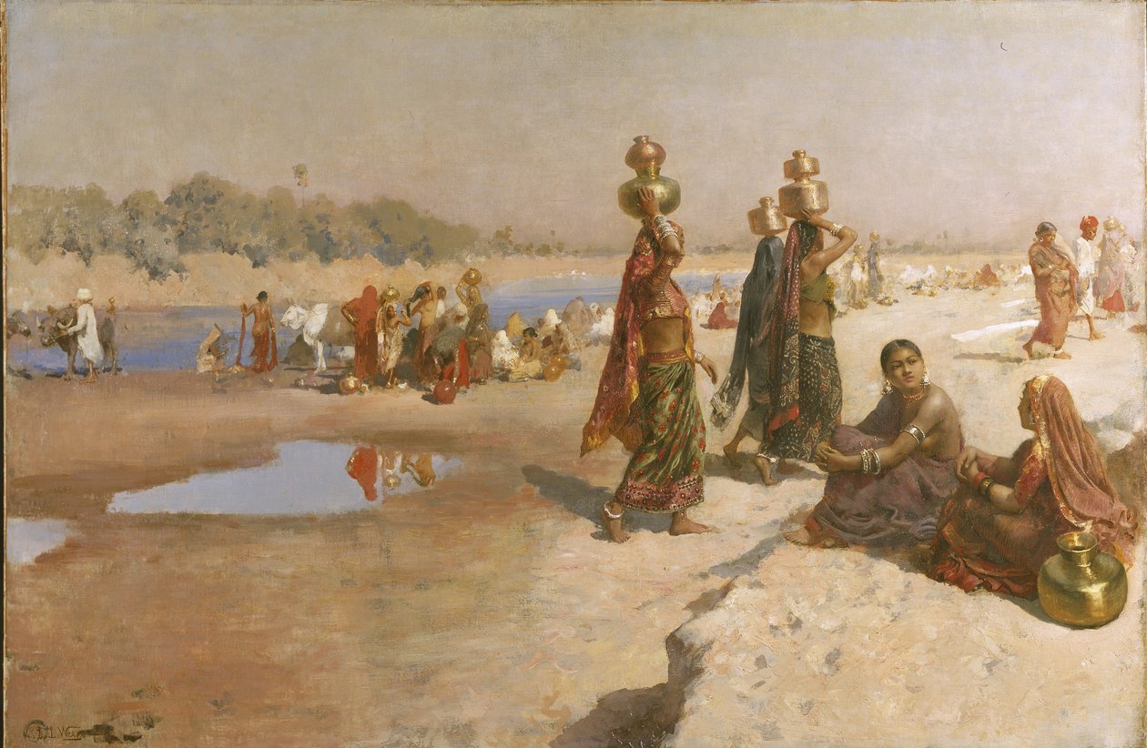 Gangesin vedenkantajat, n. 1885 (öljy kankaalle) tekijältä Edwin Lord Weeks
