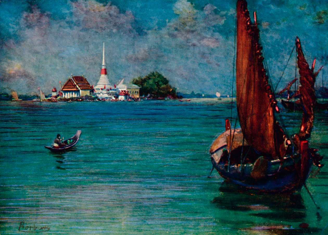 Kalastusvene Paknamin saaren pagodista, 1913 tekijältä Edwin Norbury