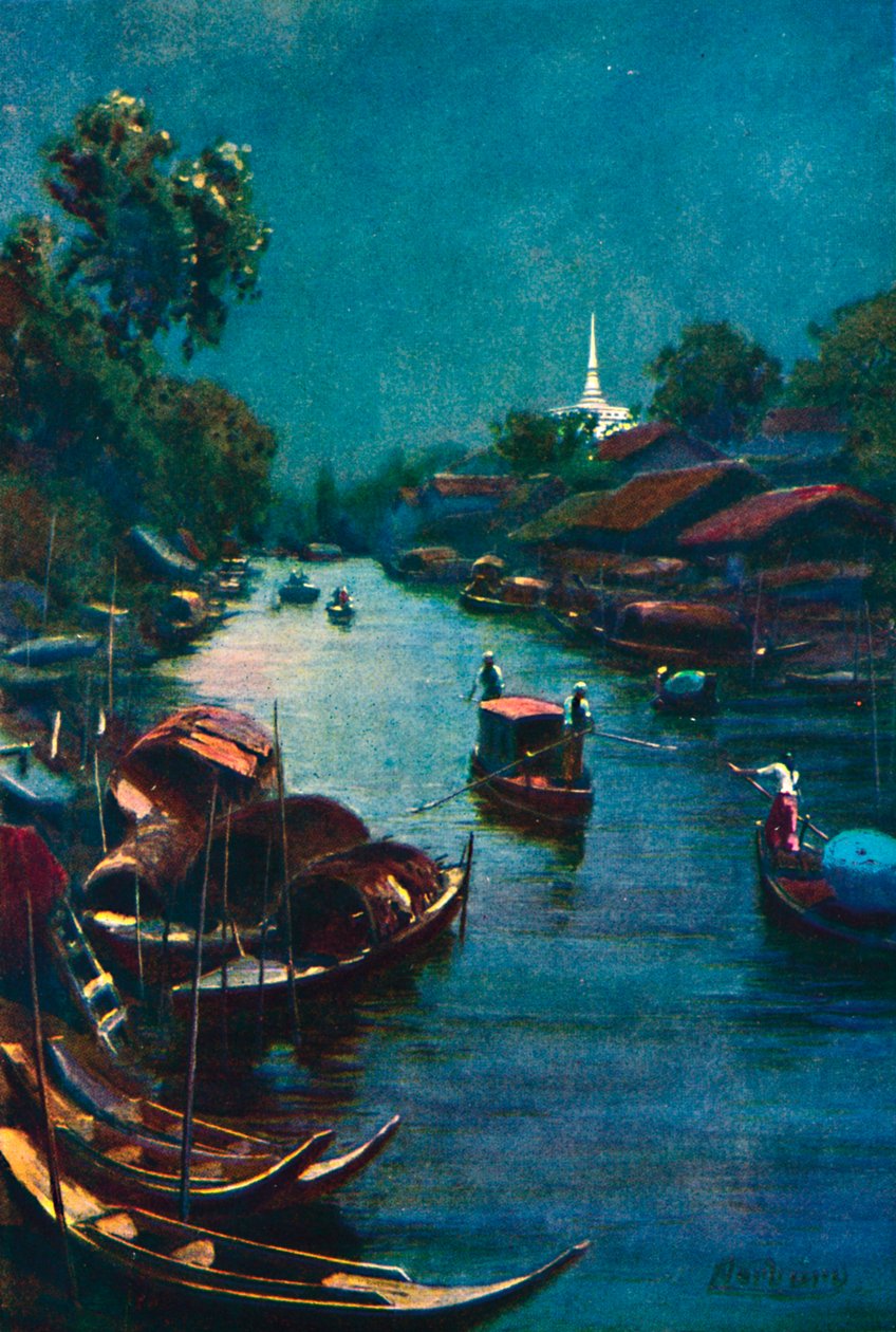 Tyypillinen kanavakohtaus, Bangkok, 1913 tekijältä Edwin Norbury