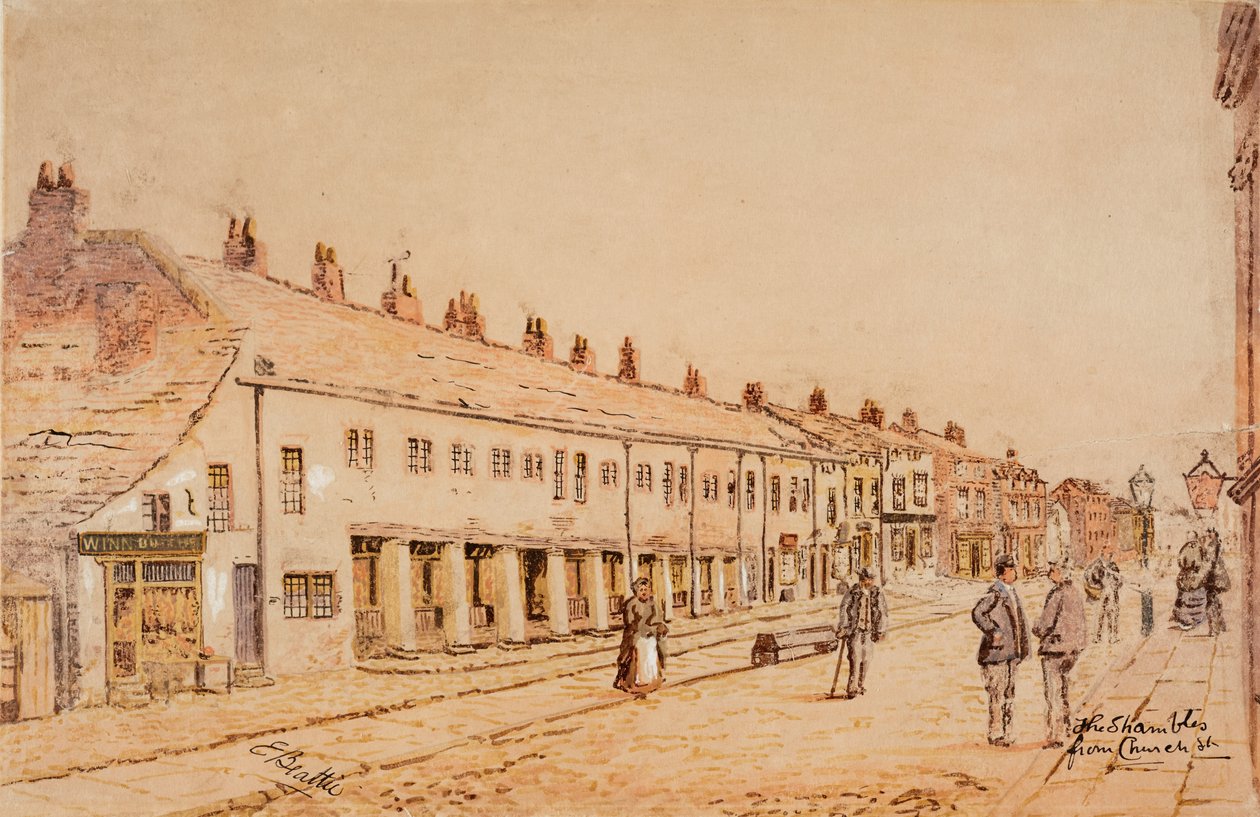 The Shambles, Church Streetiltä, noin 1891-1917 (vesiväri paperille) tekijältä Edwin Robert Beattie