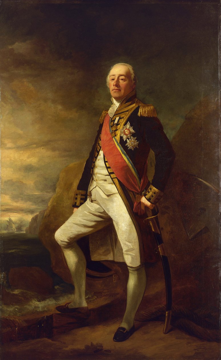 Muotokuva vara-amiraali James Saumarezista (1757-1836), ensimmäisestä Saumarezin paronista, joka tunnetaan voitostaan Algecirasin taistelussa (Gibraltarin lahdella) vuonna 1801. tekijältä Edwin Williams