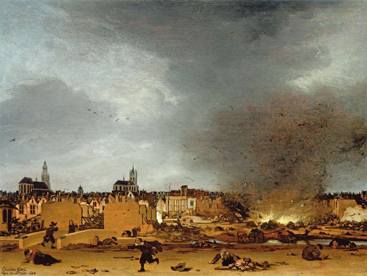 Näkymä Delftistä ja vuoden 1654 räjähdyksestä, 1654 tekijältä Egbert van der Poel