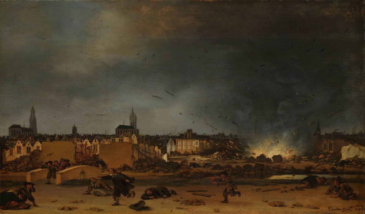 Pulverimakasiinin räjähdys Delftissä 12. lokakuuta 1654 tekijältä Egbert Lievensz. van der Poel
