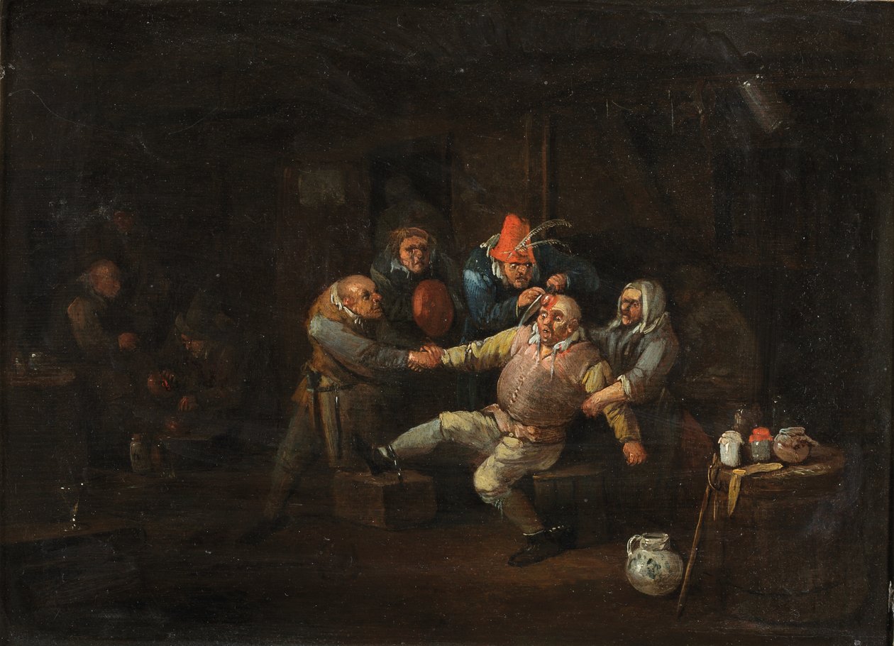Kirurgin käynti, n. 1676-1744 (öljy paneelille) tekijältä Egbert van (c.1676 1744) Heemskerck