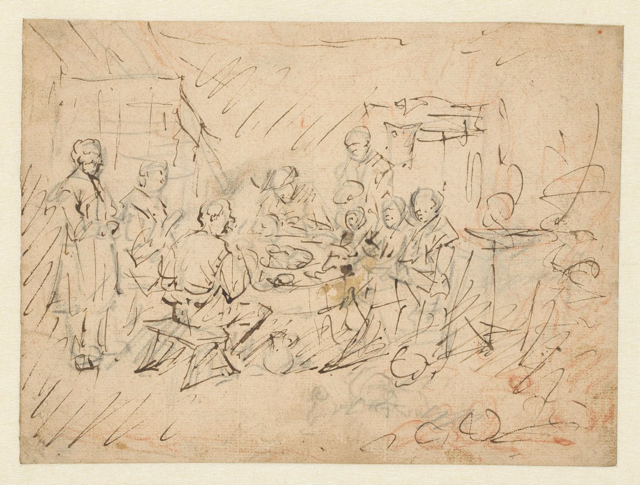Sisustus, jossa viljelijän perhe syö aterian tekijältä Egbert van Heemskerck (I)