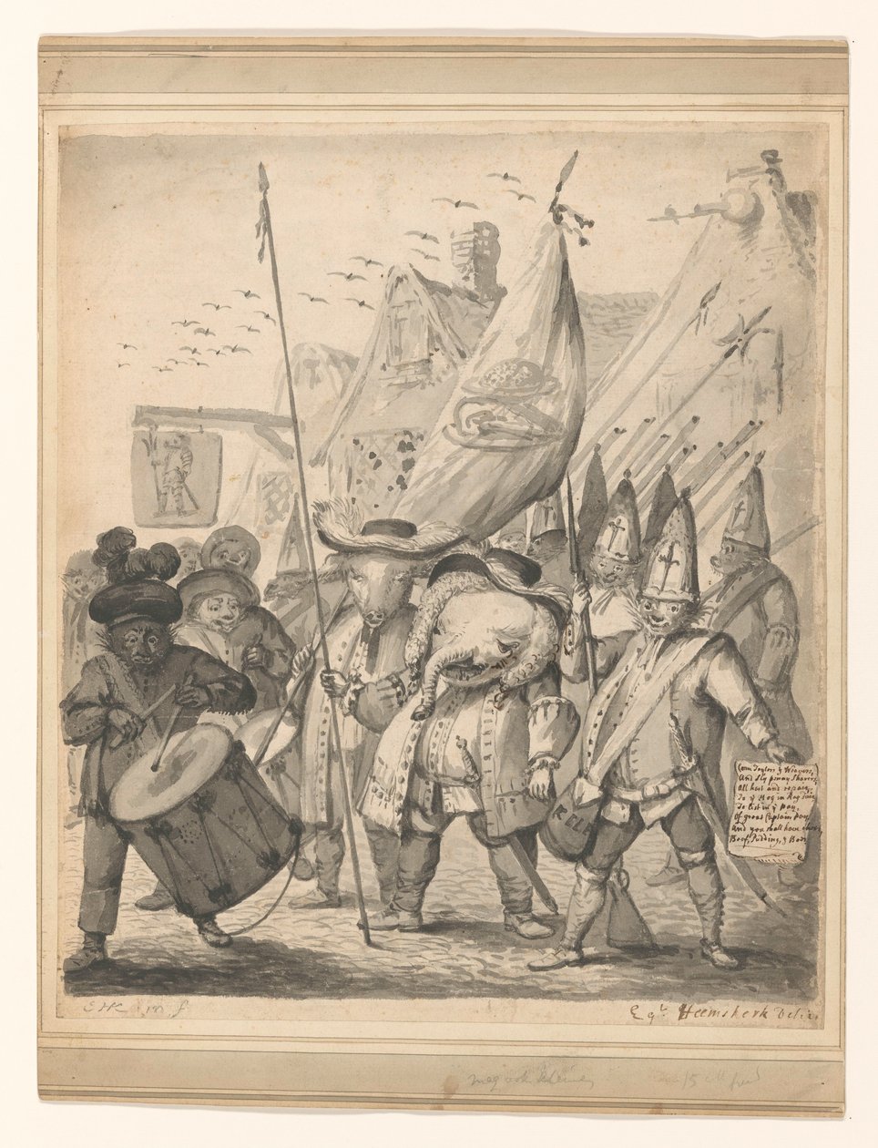 Dieren satiiri tekijältä Egbert van Heemskerck (II) (signed by artist)