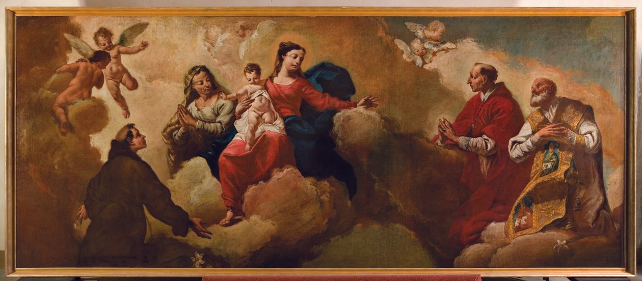Madonna ja lapsi Pyhän Annan kanssa esiintymässä Sts. Anthony ja Charles Borromeo, 1748 tekijältä Egidio dall