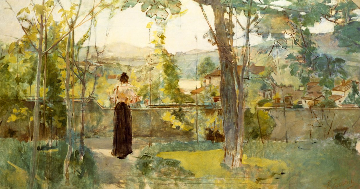 Puutarhastani (Signassa), n. 1888 (öljy kankaalle) tekijältä Egisto Ferroni