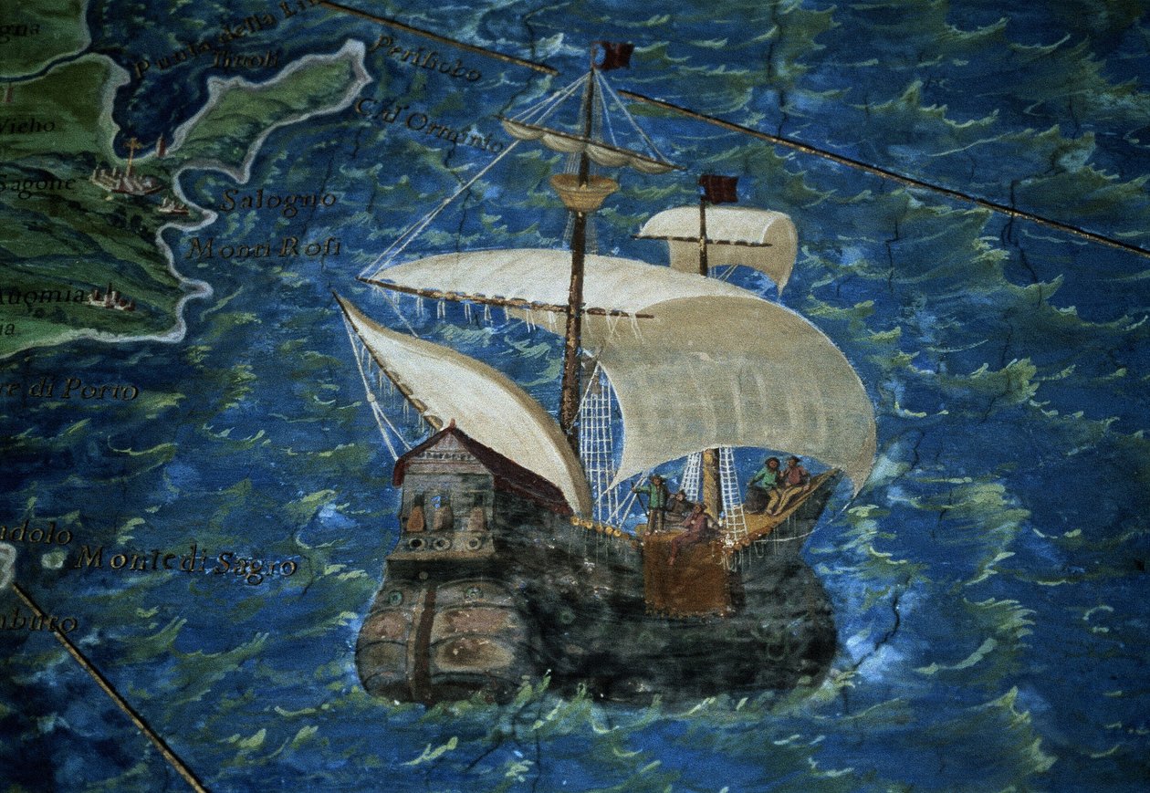 Galleon, yksityiskohta "Maantieteellisten karttojen galleriasta", 1580-83 tekijältä Ignazio Danti