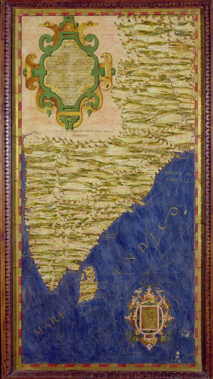 Intian ja Ceylonin kartta "Sala delle Carte Geografiche" (Maantieteellisten karttojen sali), noin 1570. tekijältä Ignazio Danti