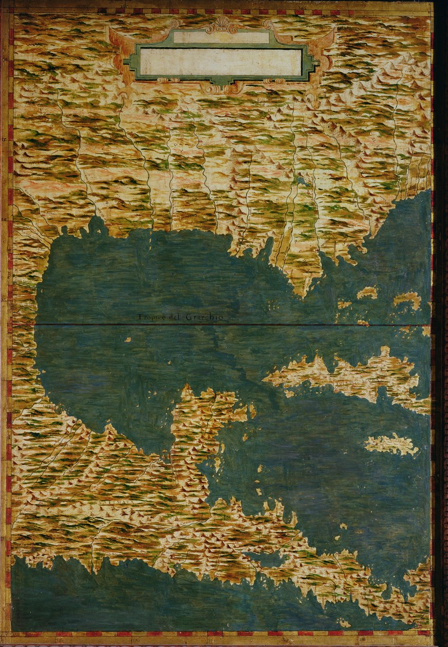 Meksikon ja Keski-Amerikan kartta, "Sala dell Carte Geografiche" (Maantieteellisten karttojen hallista) n. 1570 tekijältä Ignazio Danti