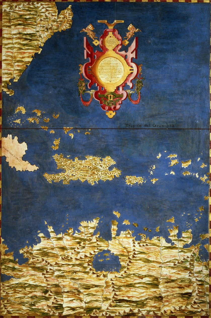 Karibian ja Venezuelan kartta, "Sala delle Carte Geografiche" (Maantieteellisten karttojen hallista) n. 1570 tekijältä Ignazio Danti