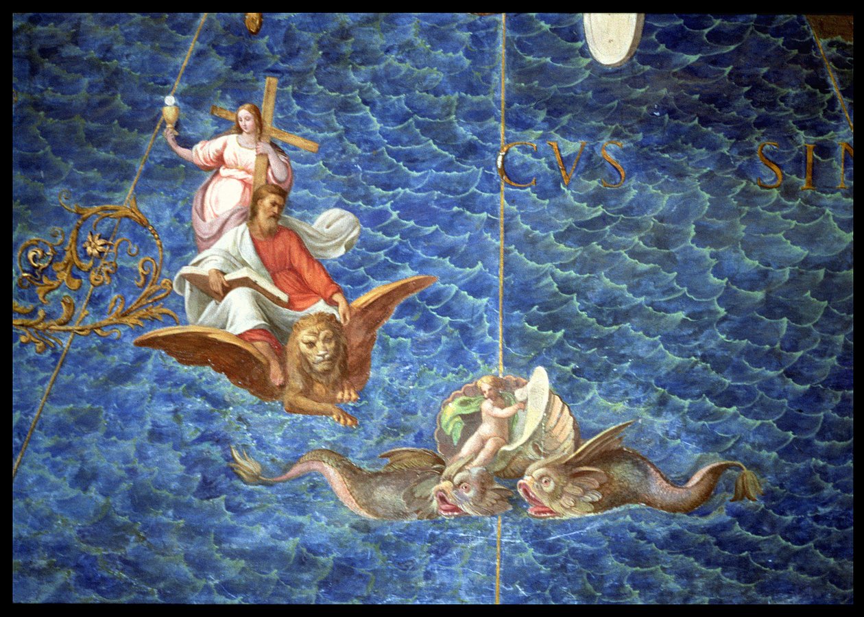 Evankelista Pyhä Markus, yksityiskohta "Maantieteellisten karttojen galleriasta", 1580-83 tekijältä Ignazio Danti