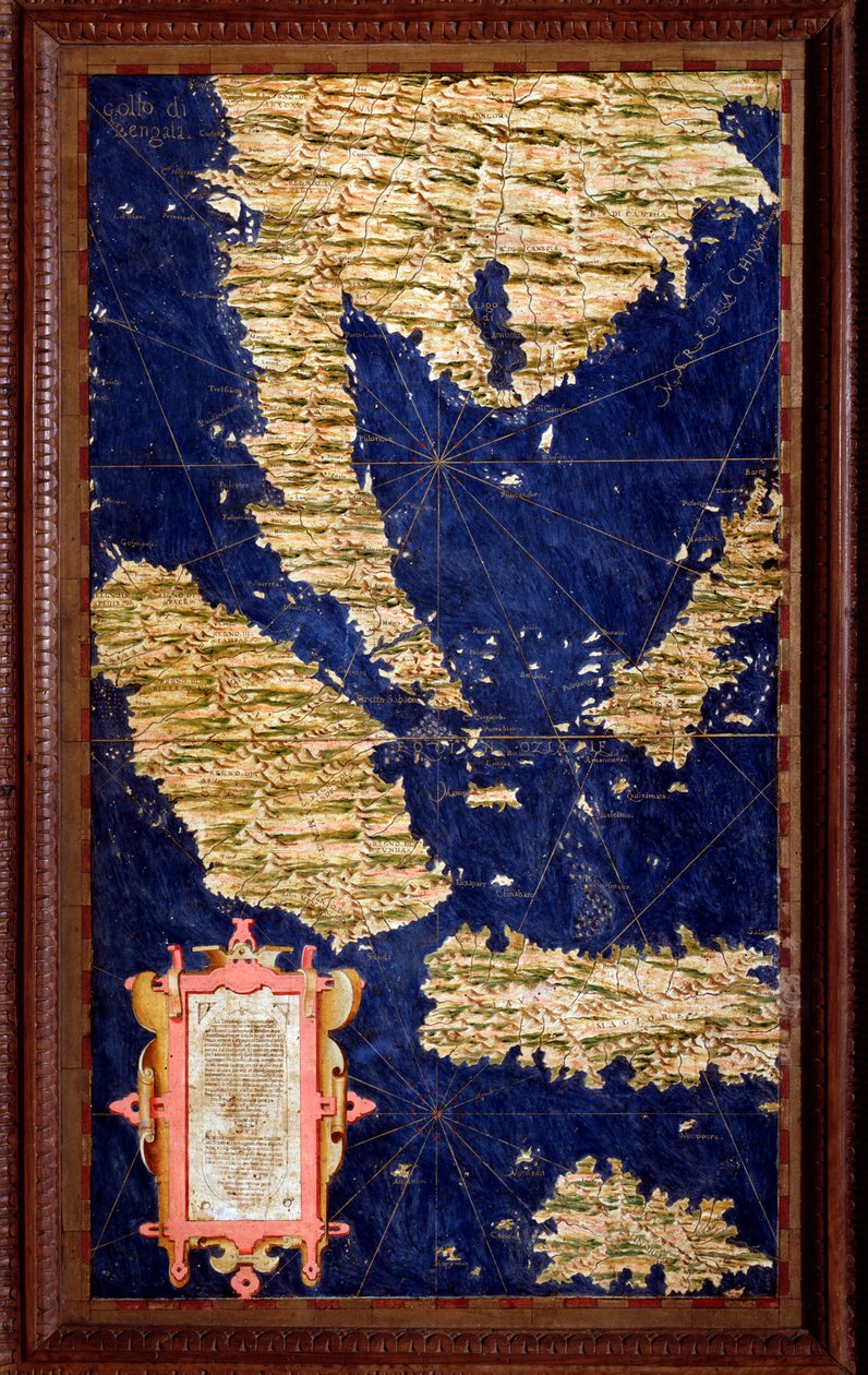 Indonesia: Sumatra, Malacca, Borneo, Java Kartan teki Egnazio Danti (1536-1586) matemaatikko, kosmografi ja italialainen arkkitehti. Noin 1567. Firenze, Palazzo Vecchio, Sala del Mappamondo tekijältä Egnazio Danti