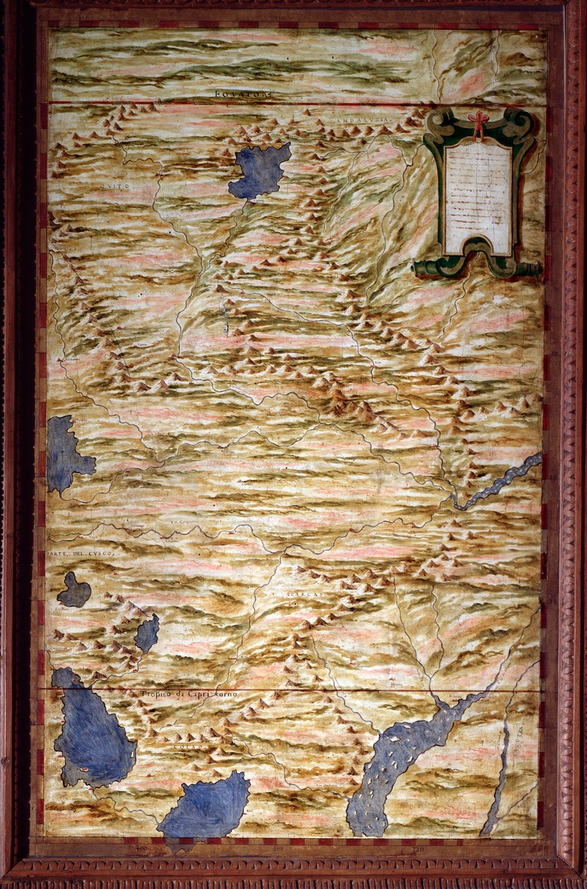 Perun kartta Kartan teki Egnazio Danti (1536-1586) matemaatikko, kosmografi ja italialainen arkkitehti. Noin 1567. Firenze, Palazzo Vecchio, Sala del Mappamondo tekijältä Egnazio Danti