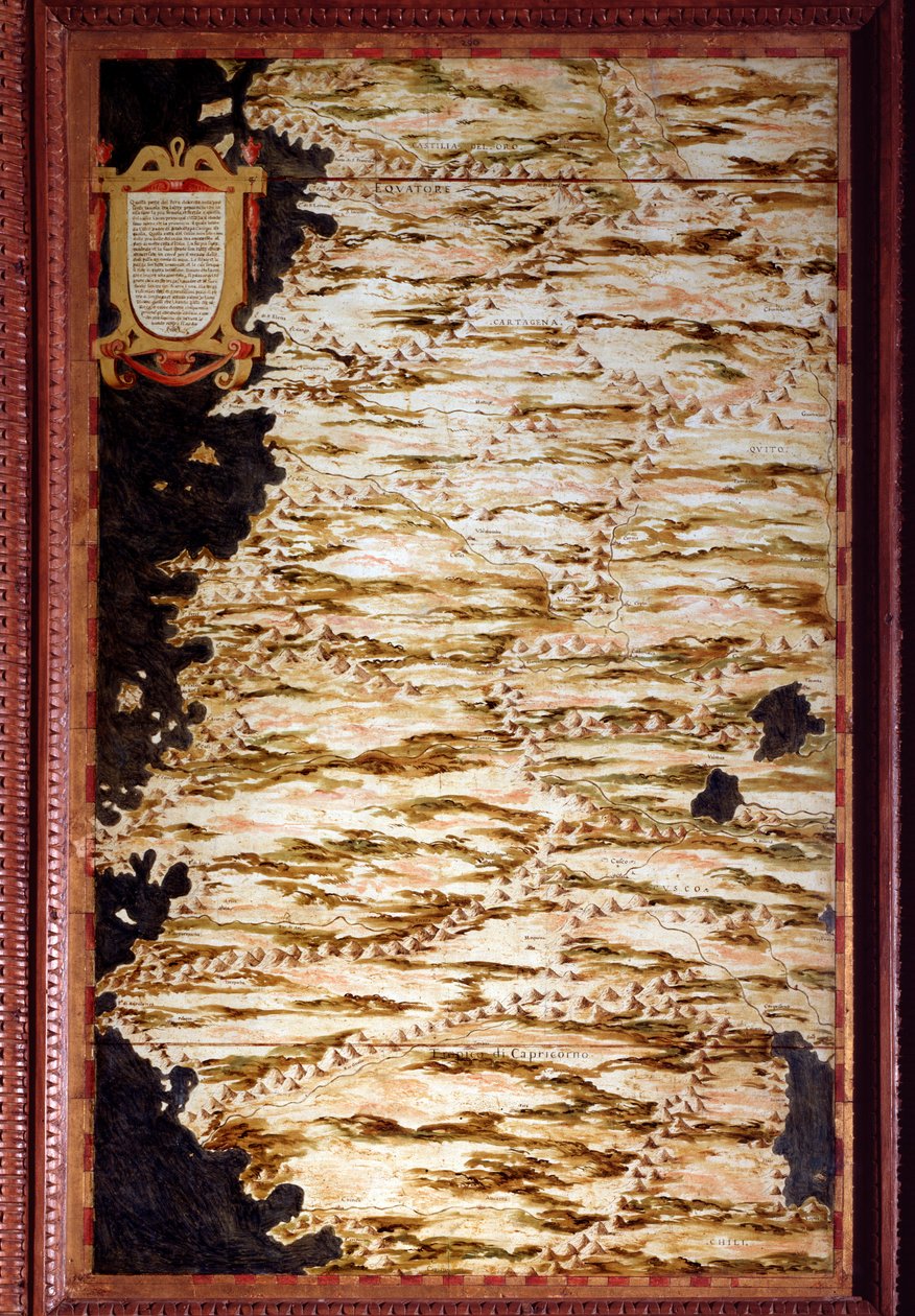 Perun kartta Kartan teki Egnazio Danti (1536-1586) matemaatikko, kosmografi ja italialainen arkkitehti. Noin 1567. Firenze, Palazzo Vecchio, Sala del Mappamondo tekijältä Egnazio Danti