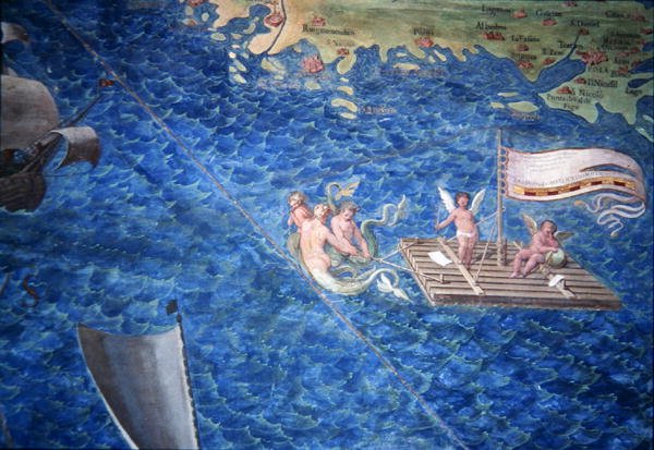 Cherubien lautta, yksityiskohta "Galleria delle Carte Geografiche" -teoksesta tekijältä Egnazio Danti