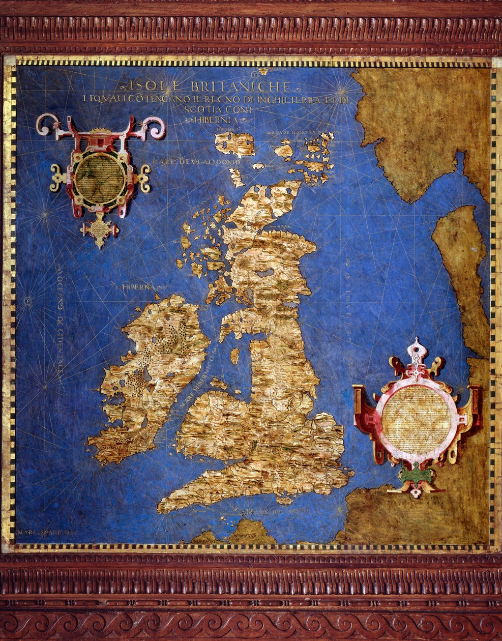 Brittiläisten saarten kartta, kirjoittanut Egnazio Danti (1536-1586), matemaatikko, kosmografi ja italialainen arkkitehti. Noin 1567. Firenze, Palazzo Vecchio, Sala del Mappamondo tekijältä Egnazio Danti