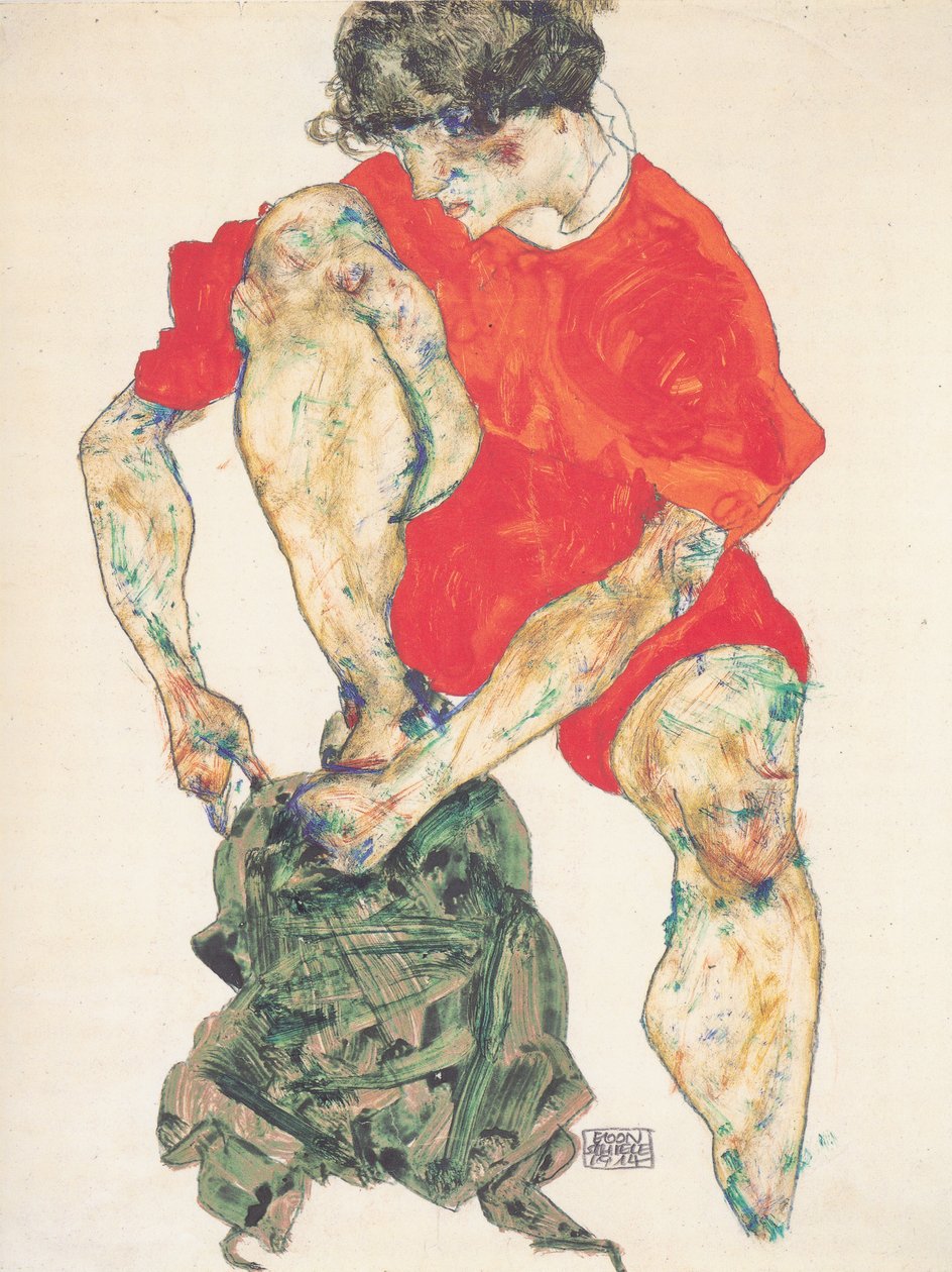 Weibliches -malli rotem Gewandnissa tekijältä Egon Schiele