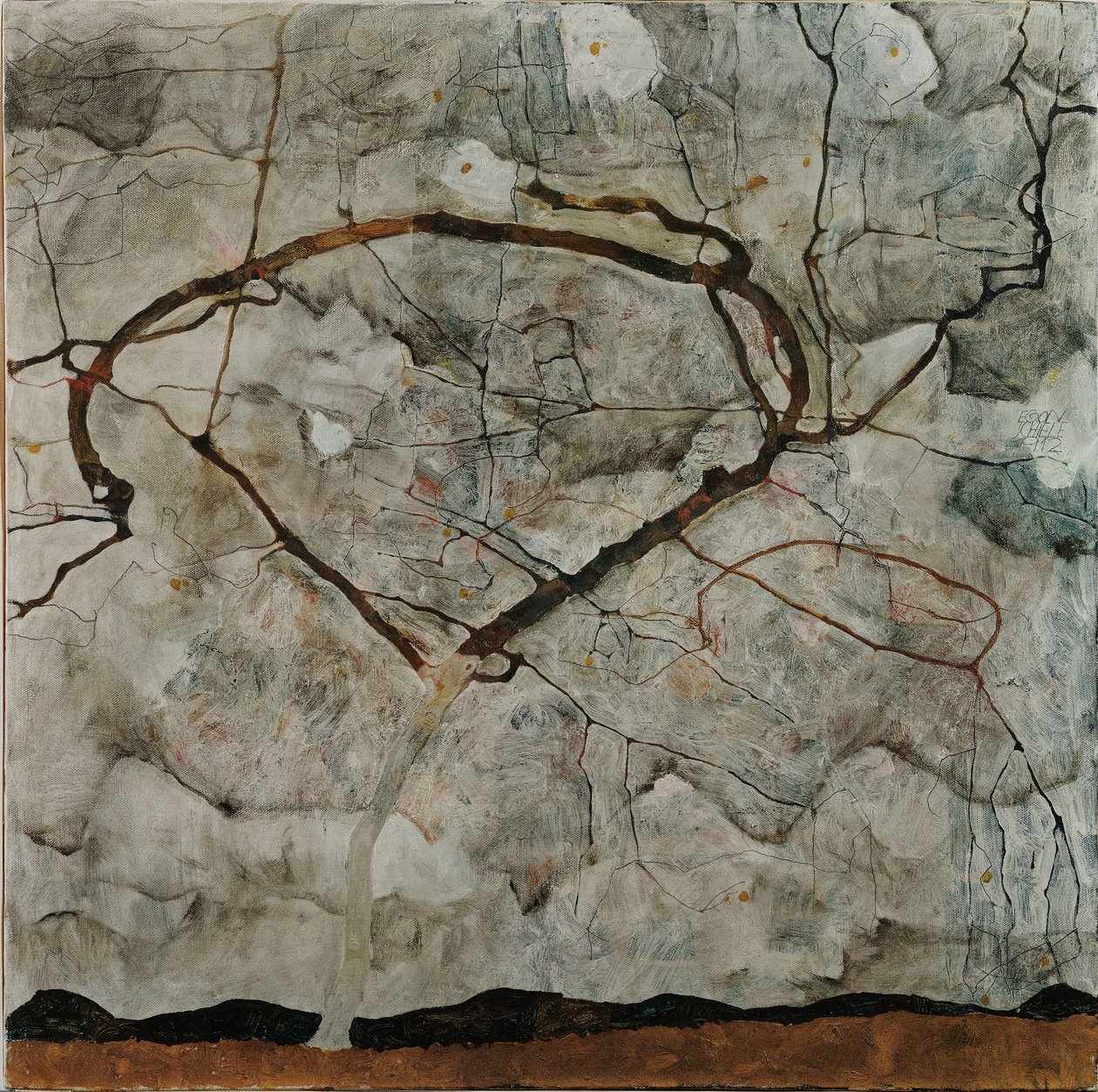Syksyinen puu sekoitetussa ilmassa (talvipuu) tekijältä Egon Schiele