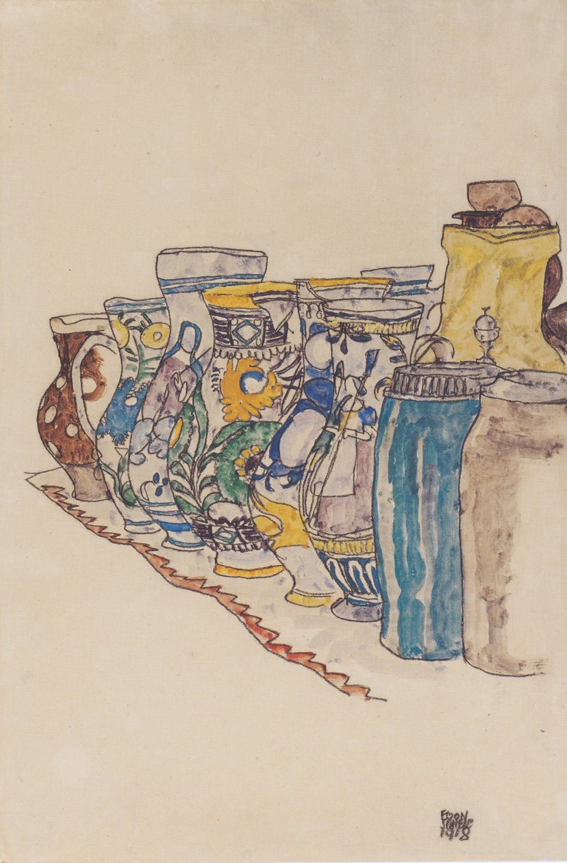 Maalattuja talonpoikaiskannuja tekijältä Egon Schiele