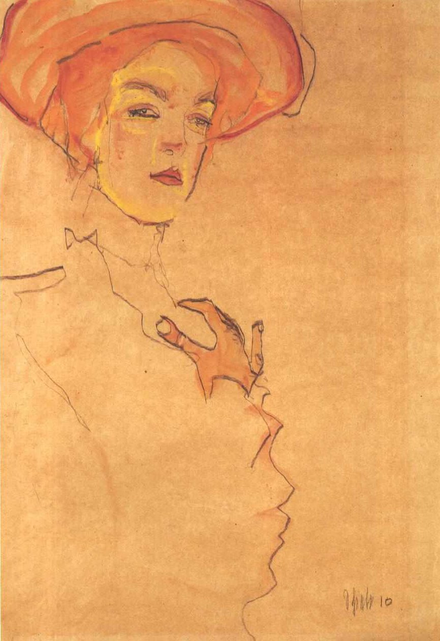 Bildnis einer Dame mit orangefarbenen Hut tekijältä Egon Schiele