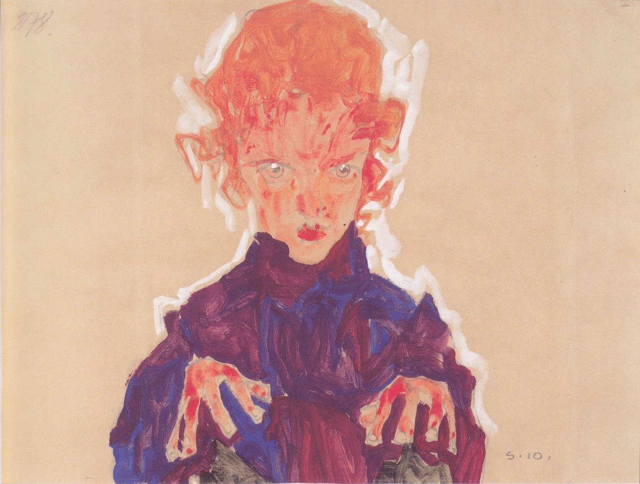 Puolipituinen muotokuva punatukkaisesta tytöstä tekijältä Egon Schiele