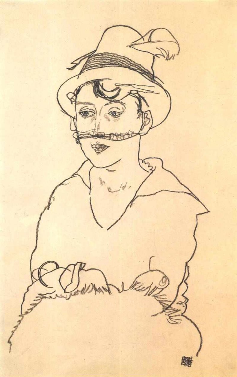 Dame mit Hut und Schleier tekijältä Egon Schiele