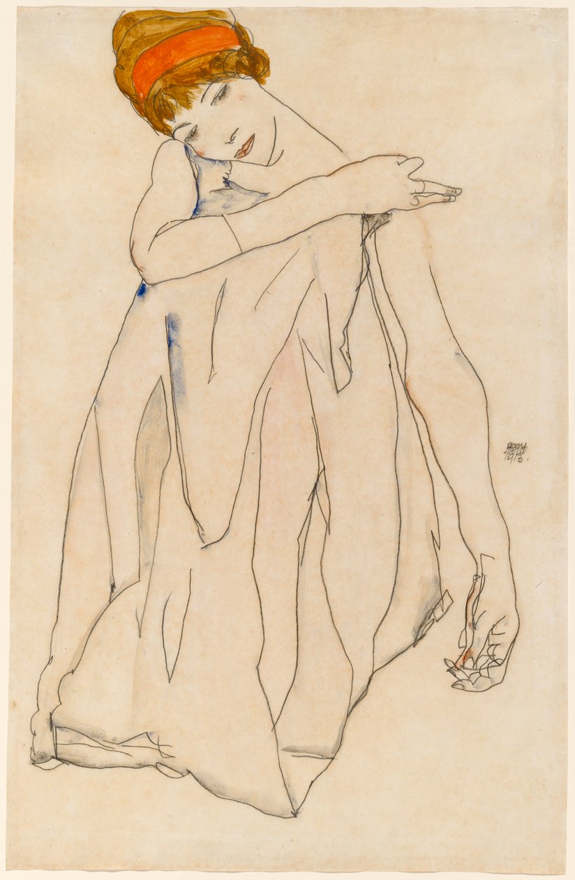 Tanssija (Die Tänzerin), 1913 (wc ja guassi grafiitin päällä kudospaperilla) tekijältä Egon Schiele