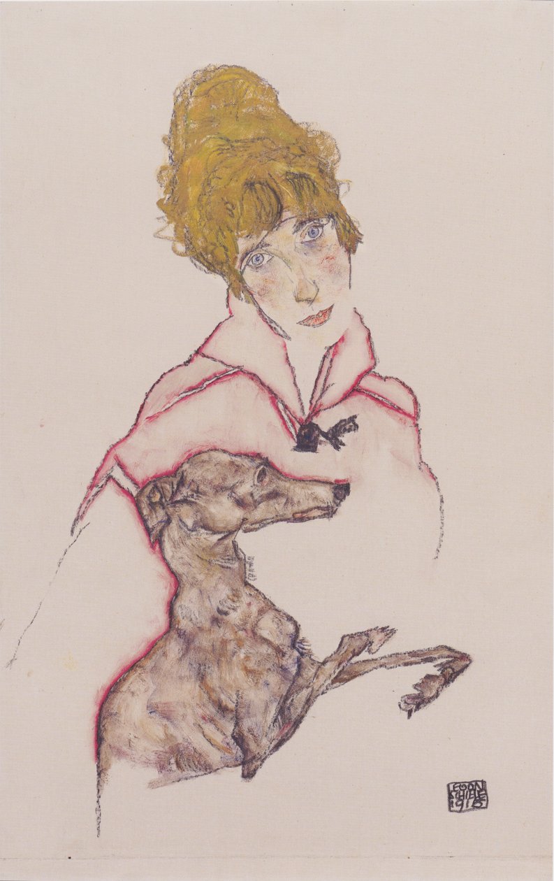 Edith Schiele vinttikoiran kanssa tekijältä Egon Schiele