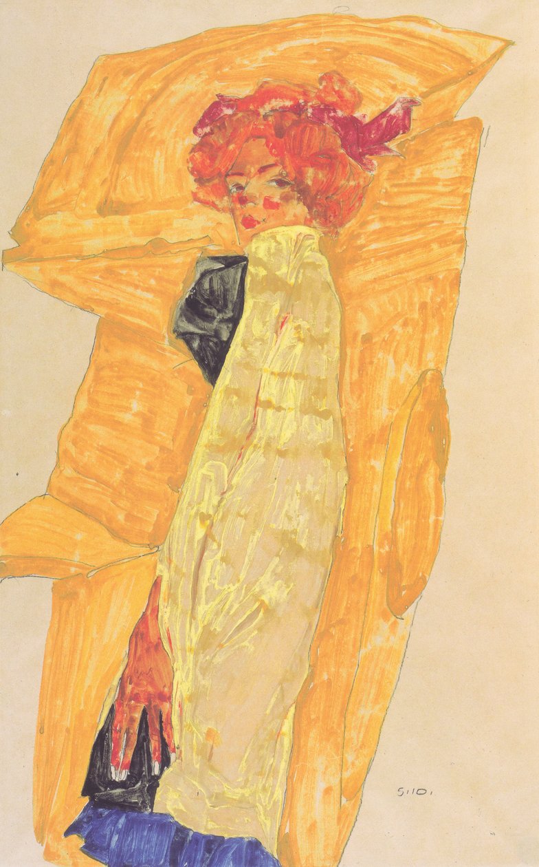 Gerti okraisen verhon edessä tekijältä Egon Schiele