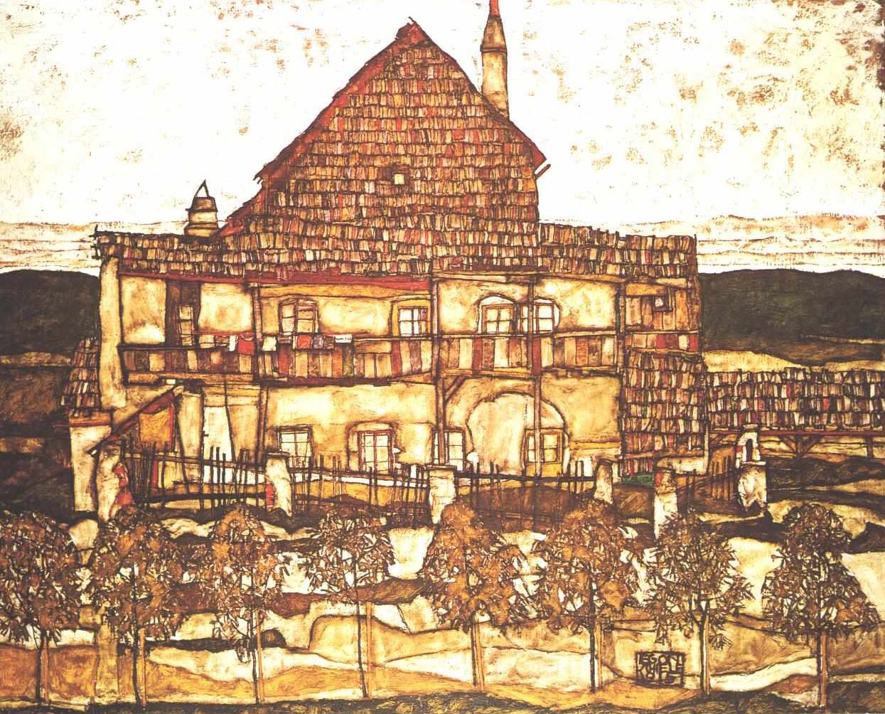 Talo, jossa on puukatto tekijältä Egon Schiele