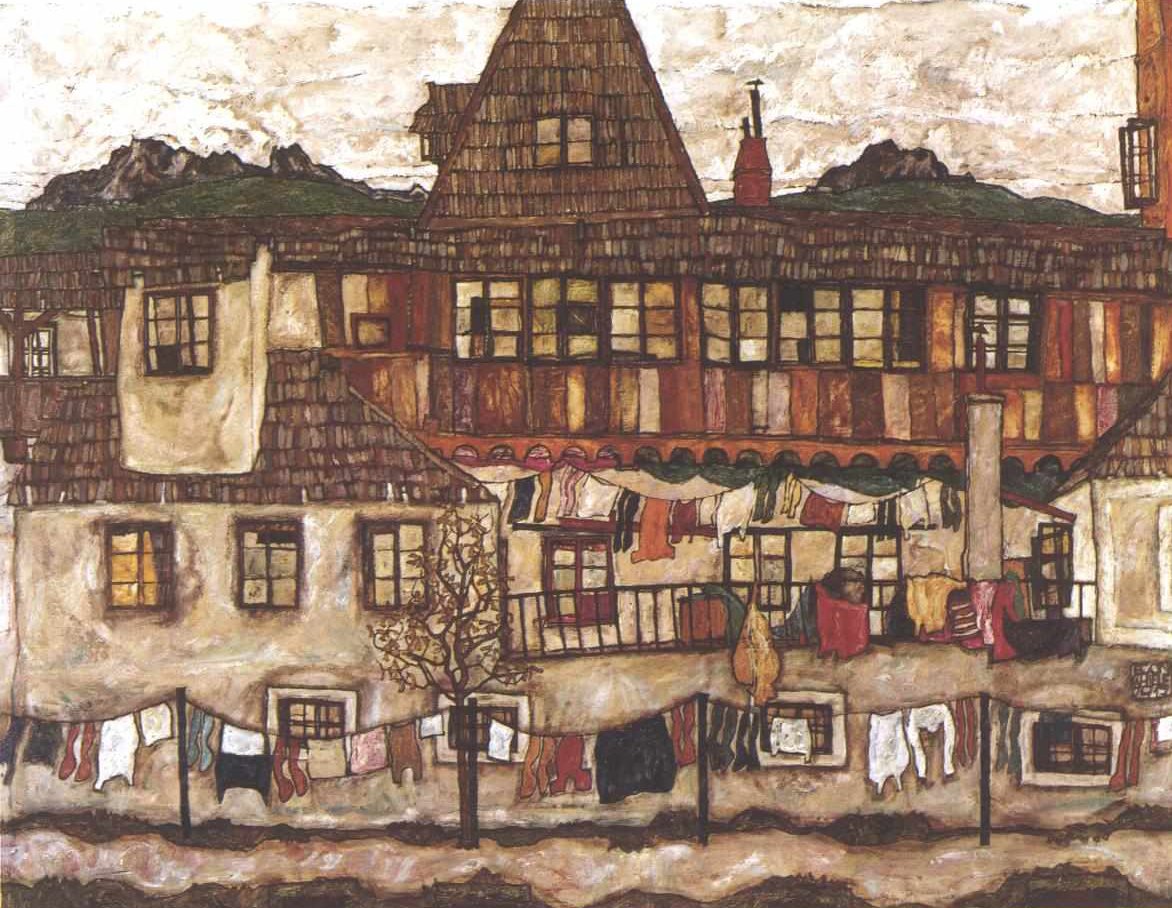 Talo, jossa kuivaus pyykkiä tekijältä Egon Schiele