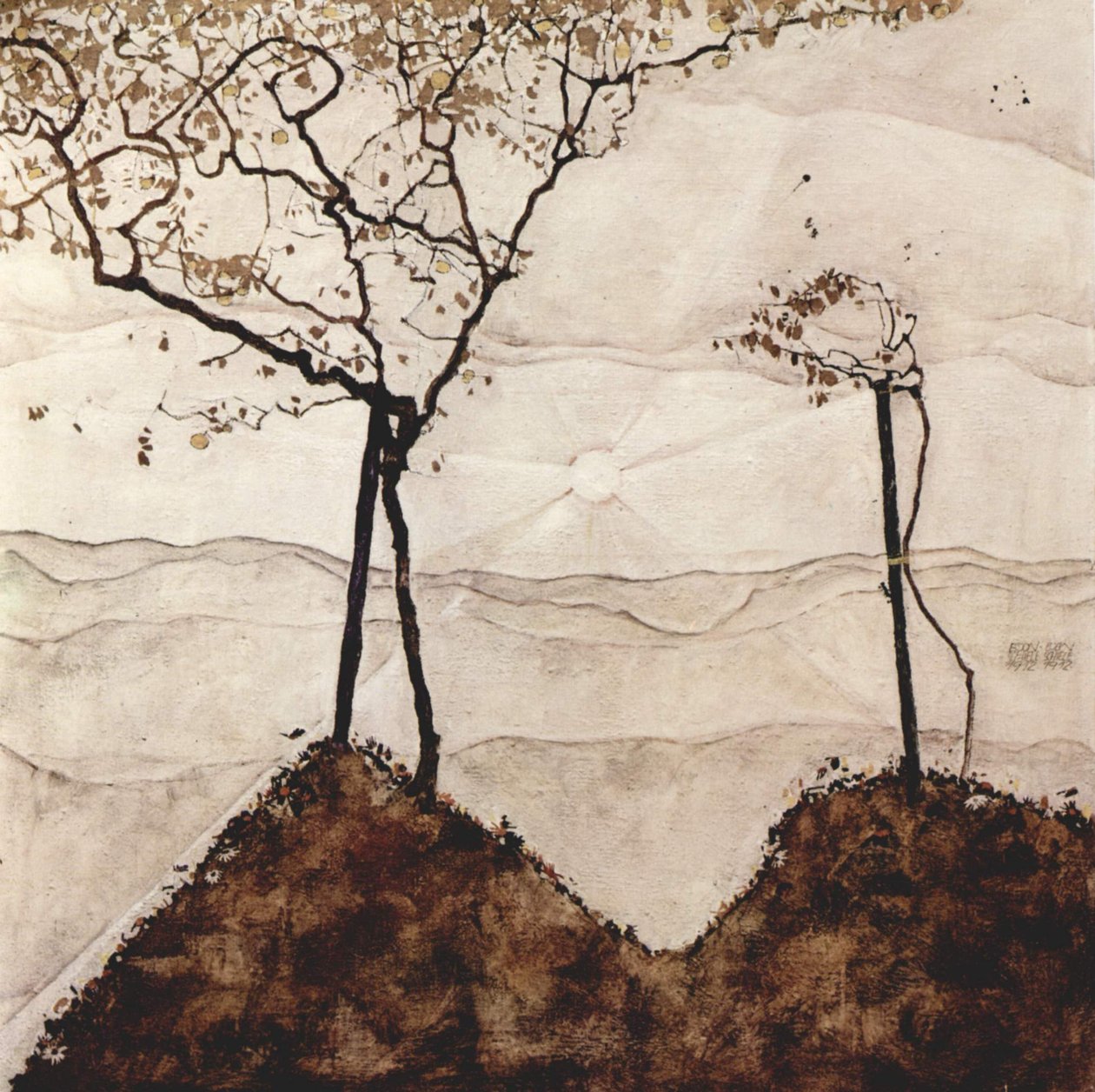 Herbstsonne und Bäume tekijältä Egon Schiele
