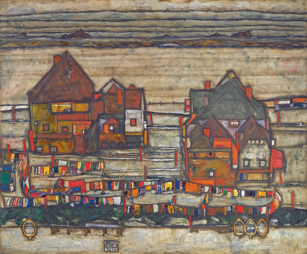 Häuser mit bunter Wäsche tekijältä Egon Schiele