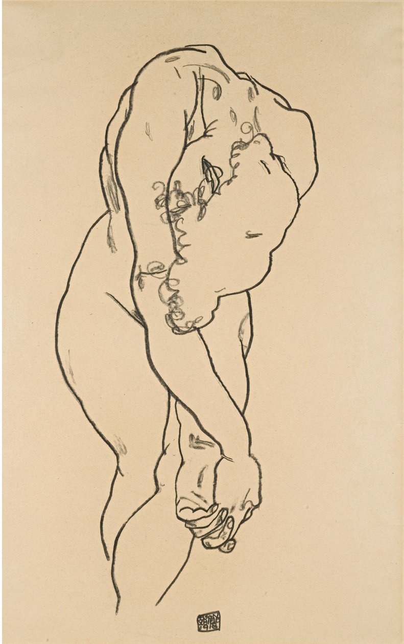 Kauernder Akt mit herabgebeugtem Kopf tekijältä Egon Schiele