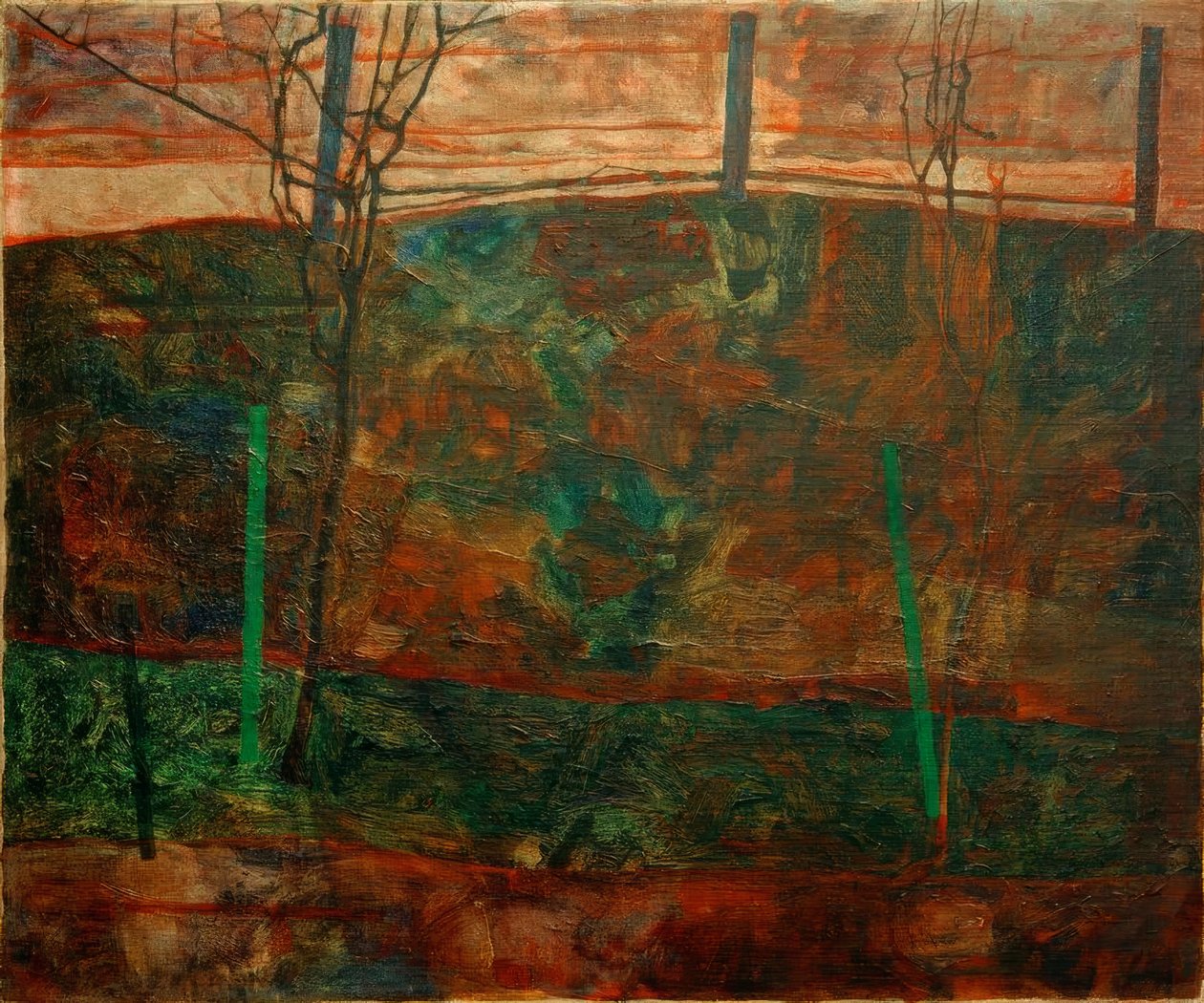 Landschaft mit rotem Himmel tekijältä Egon Schiele