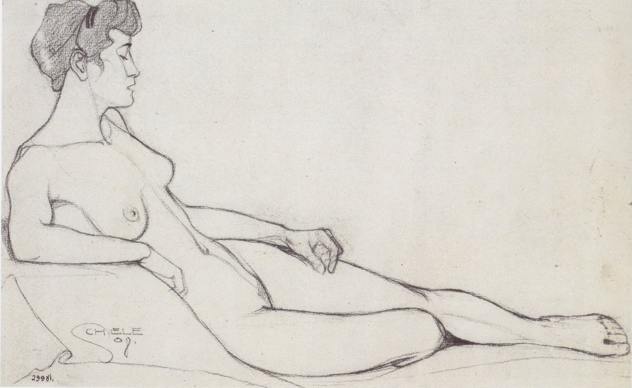 Istuva nainen alaston tekijältä Egon Schiele