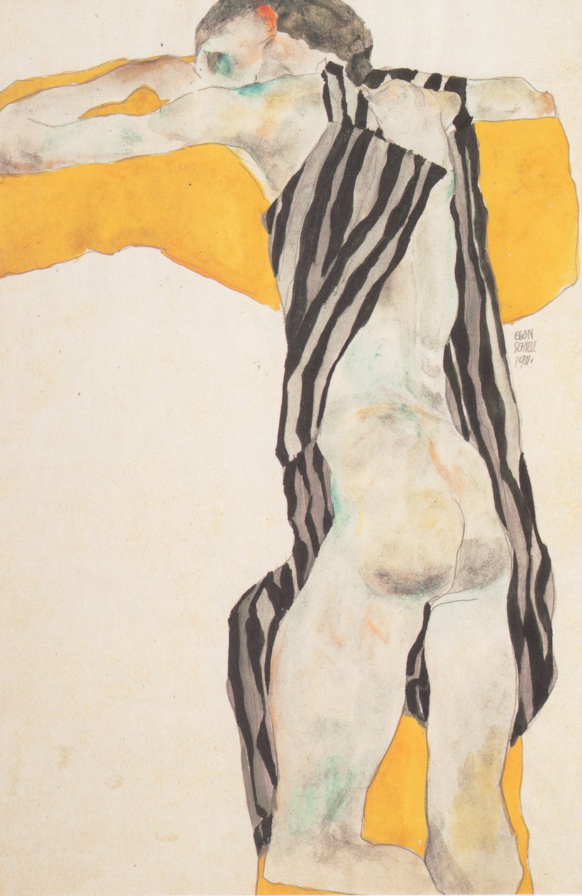 Makuulla alaston tyttö raidallinen sukka tekijältä Egon Schiele