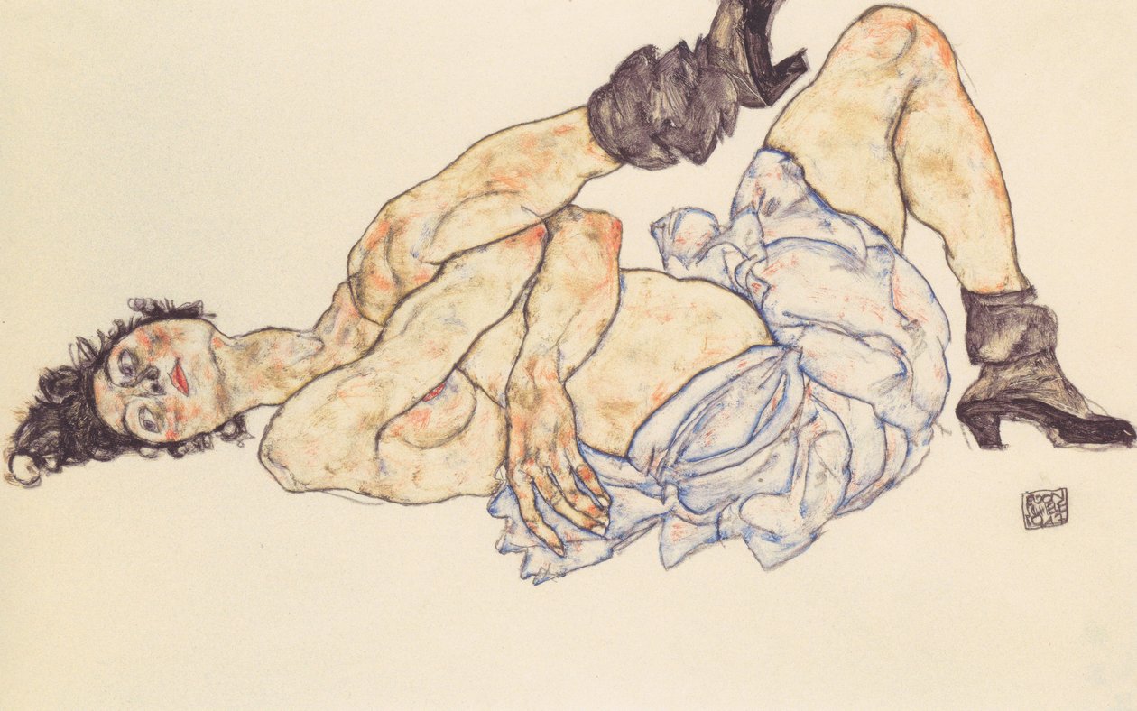 Istuva nainen alaston tekijältä Egon Schiele