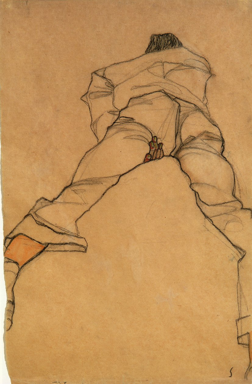 Mies makaa kasvot alaspäin, näkymä takaa, 1910 (kynä ja wc) tekijältä Egon Schiele