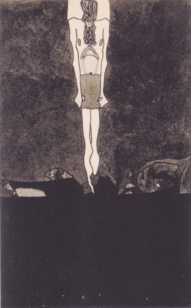 Lannepukuinen mies tekijältä Egon Schiele