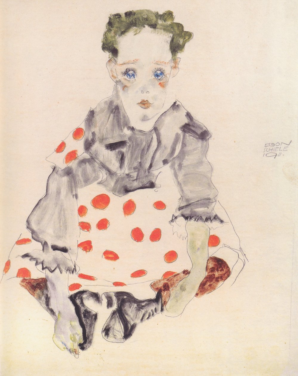 Tyttö pilkullinen mekko tekijältä Egon Schiele