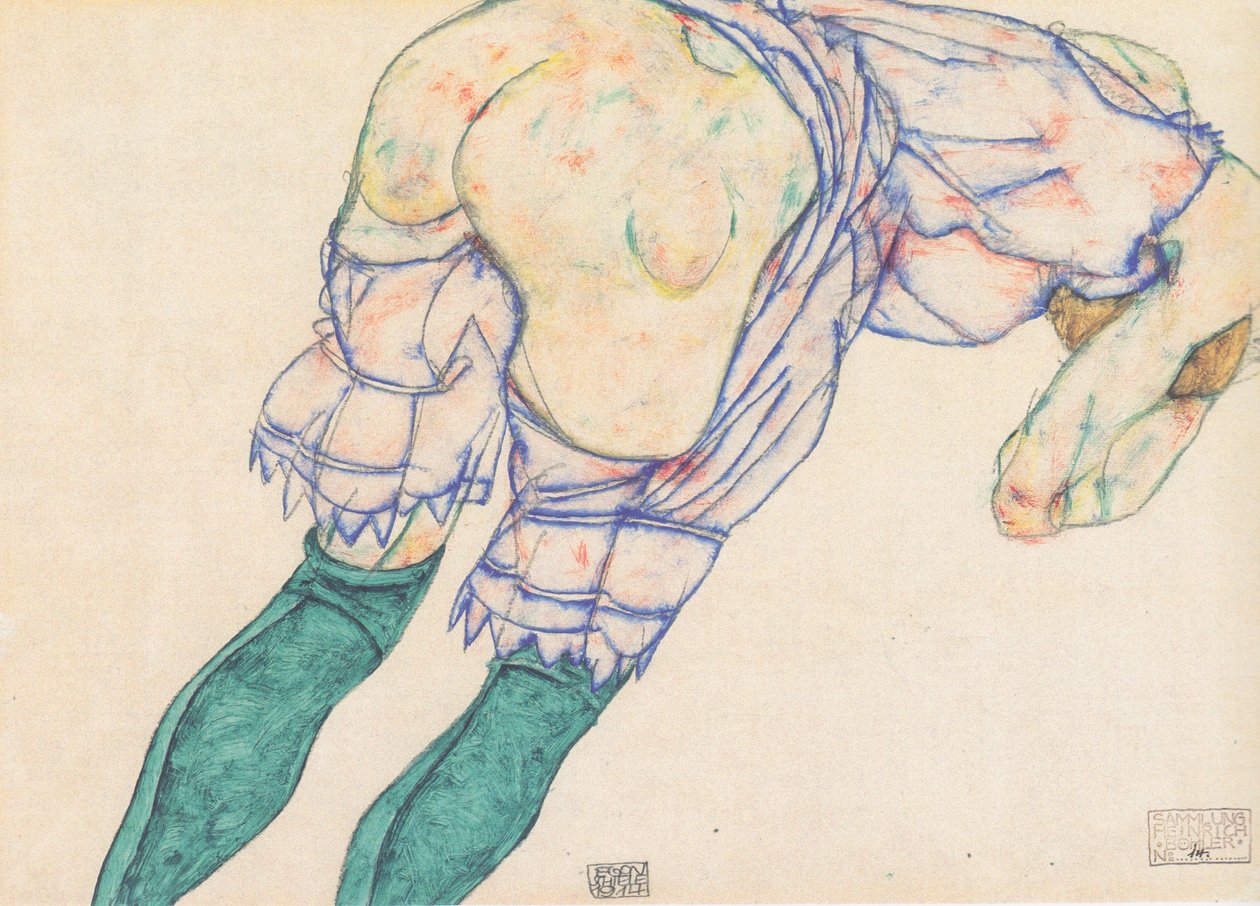 Tyttö, jolla on vihreät sukat tekijältä Egon Schiele