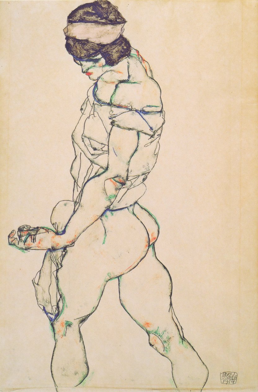 Nainen alaston kävelee vasemmalle tekijältä Egon Schiele