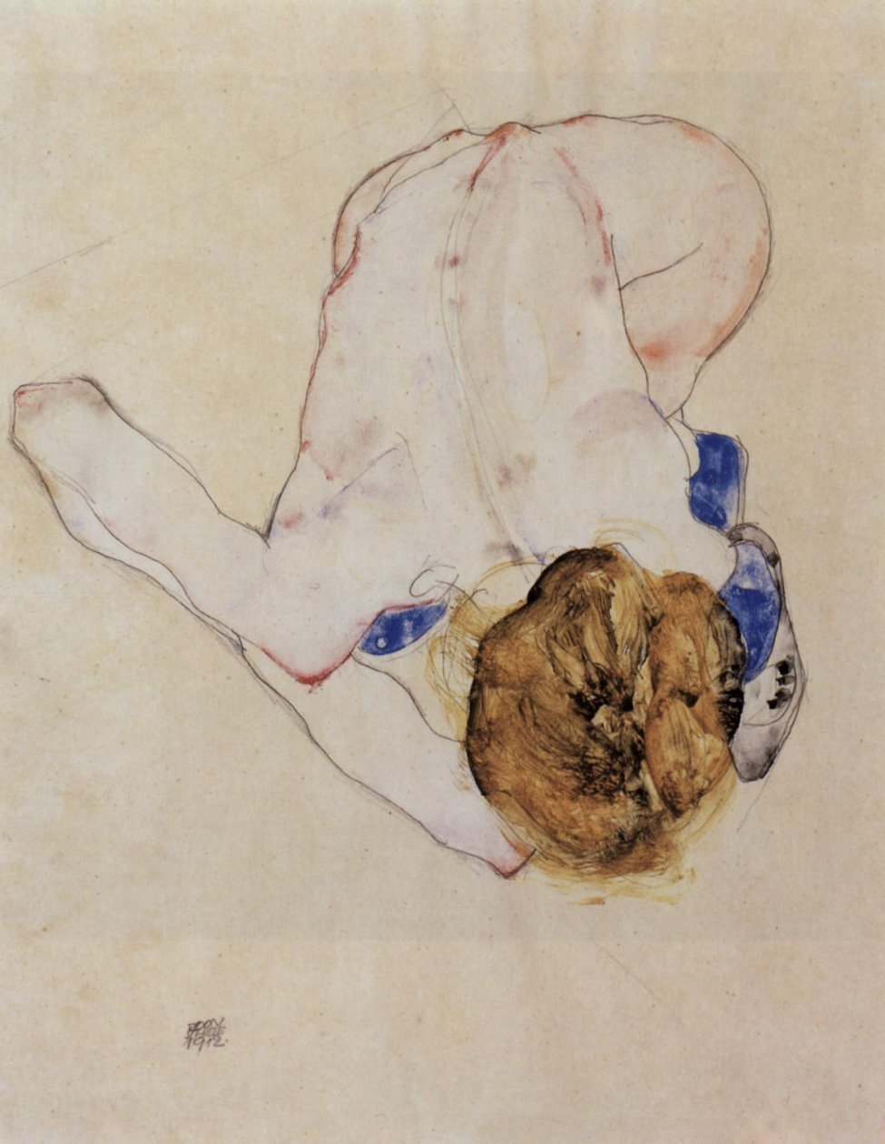 Nach vorn gebeugter weiblicher Akt tekijältä Egon Schiele